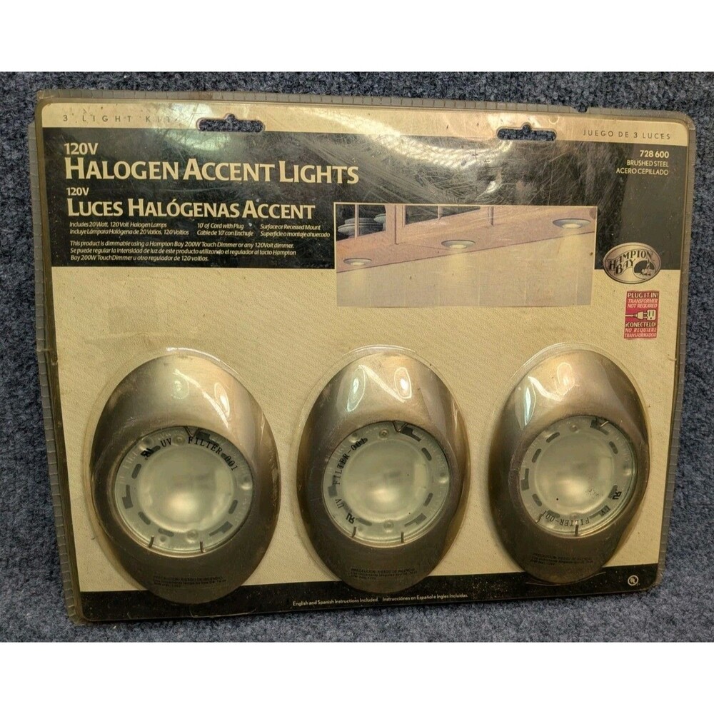 Hampton Bay 728-600 3-Light Halogen Xenon Under Cabinet Kit Brushed Steel NEW